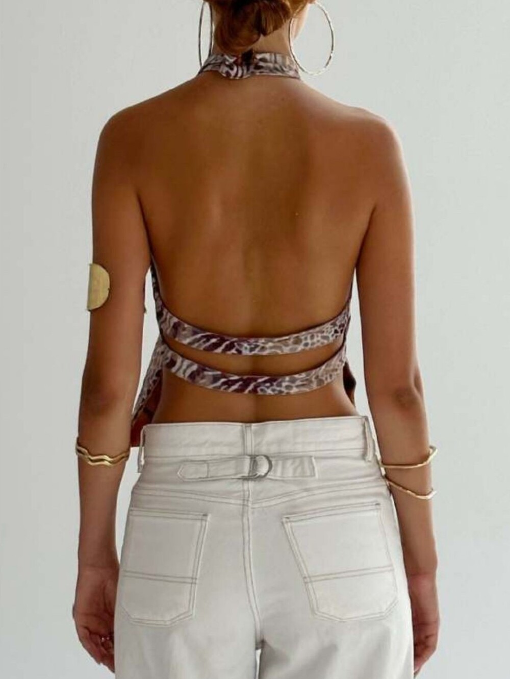 Neutral & Mauve Animal Print Halter Tank Top - Picture 3 of 6